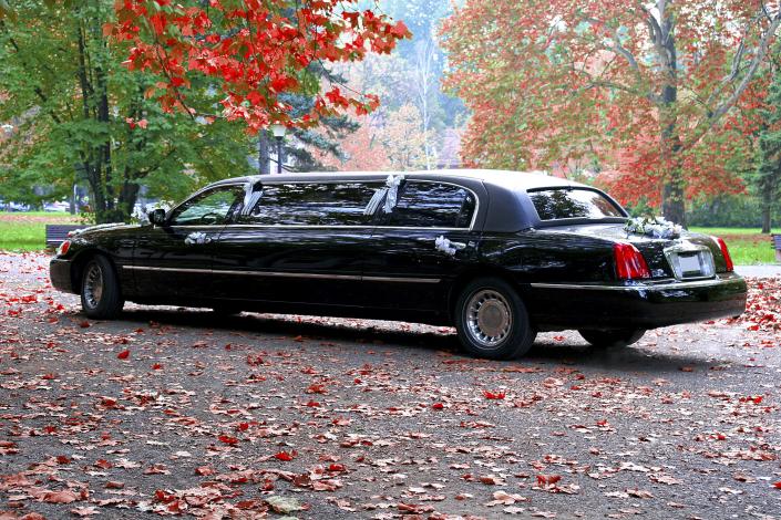 An elegant black stretch limo.